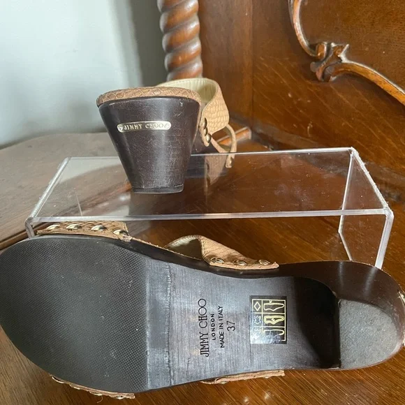 Jimmy Choo Tan Mules with Textured Straps